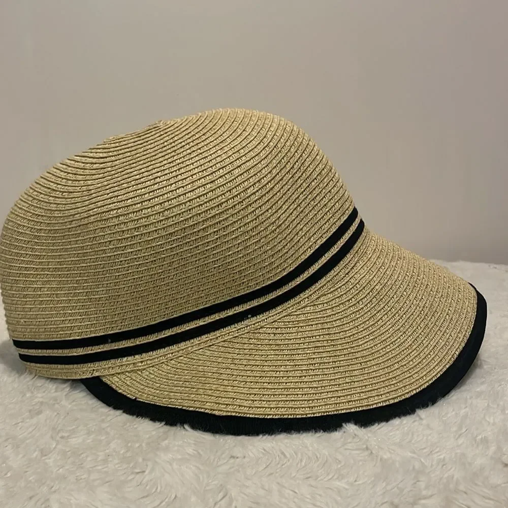 August Hat Company- Front Brim Sunhat Paper Tan Black Trim Beach Resort- O/S